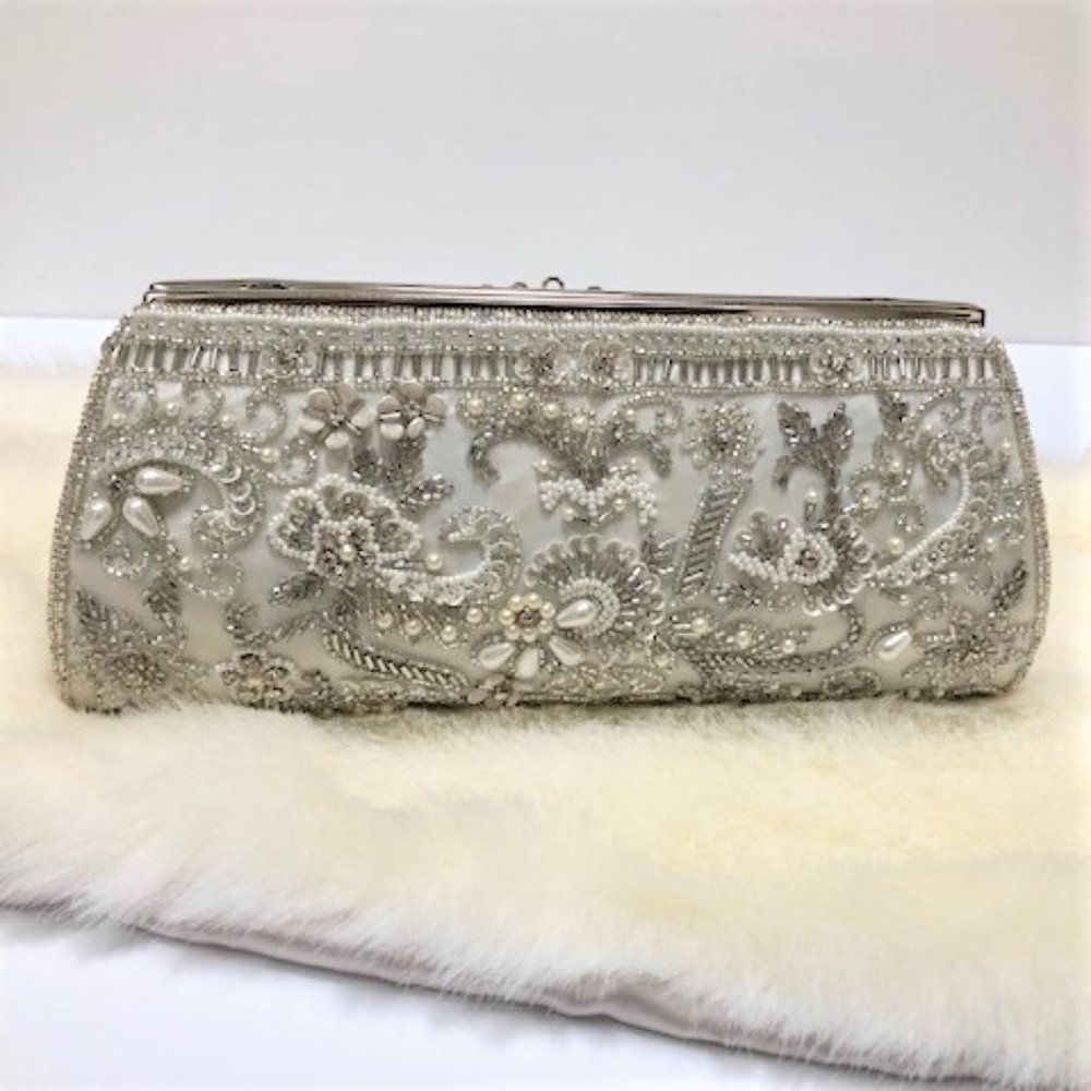 Pearl & Crystal Beaded Wedding Clutch  by Moyna